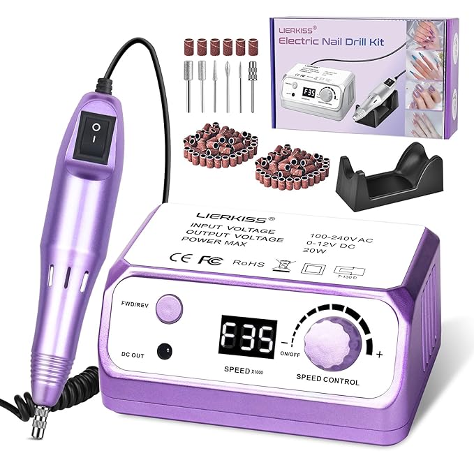 Electric Nail File Nail Drill Professional 35000RPM Nail Dril Electric E Filer for Nails with 100pcs Sanding Bands and Nail Drill Bits for Acrylic, Gel Nail Manicure & Pedicure