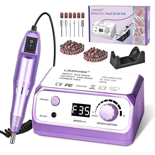 Electric Nail File Nail Drill Professional 35000RPM Nail Dril Electric E Filer for Nails with 100pcs Sanding Bands and Nail Drill Bits for Acrylic, Gel Nail Manicure & Pedicure