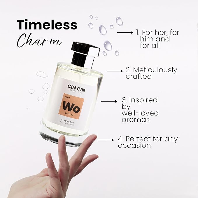 Cin Cin Sandal Zen - Woody 613 EDP 100ml Inspired by S@ntal 3.3 - Clean Classic Perfume and Woody Perfume for Women and Men - Paraben Free, Long-Lasting and Concentrated Eau de Parfum