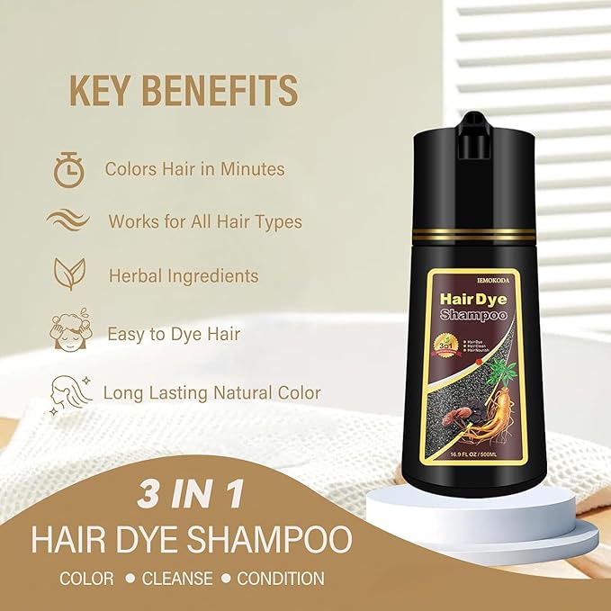Fvquhvo Hair Dye Shampoo 3 in 1, Hair Color Shampoo for Women Men, Works in Minutes, Long Lasting Coffee Hair Dye, Brown Hair Shampoo, Easy to Use, 16.90 Fl Oz