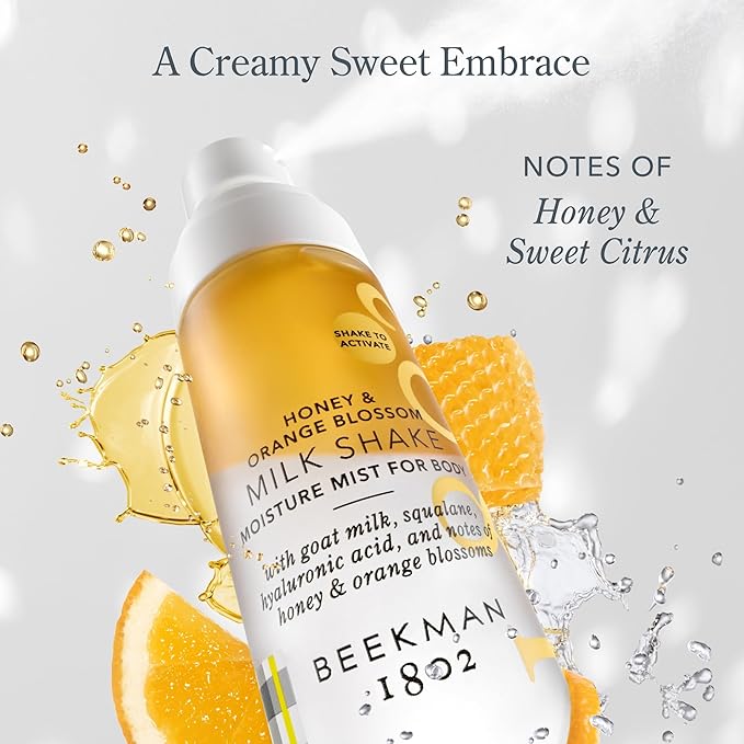 Beekman 1802 Milk Shake Body Mist - Honey & Orange Blossom 4.7 fl oz - Hyaluronic Acid, Jojoba Oil, Instantly Moisturizes, Hydrates & Softens, Good for Sensitive Skin, Cruelty Free
