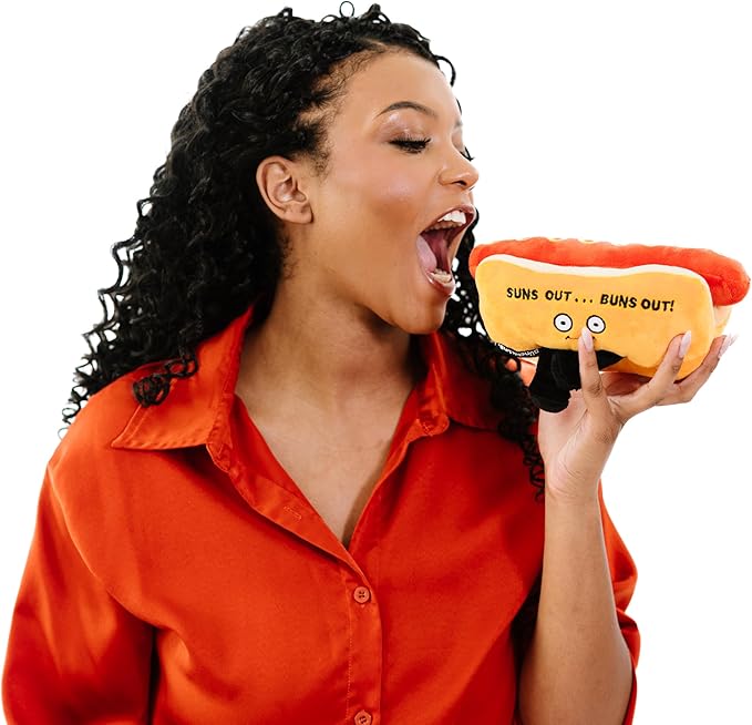 Punchkins Hot Dog Plushie - Suns Out, Buns Out Cute Hot Dog Plush, Sassy & Funny Food Plush Toy for Gifting