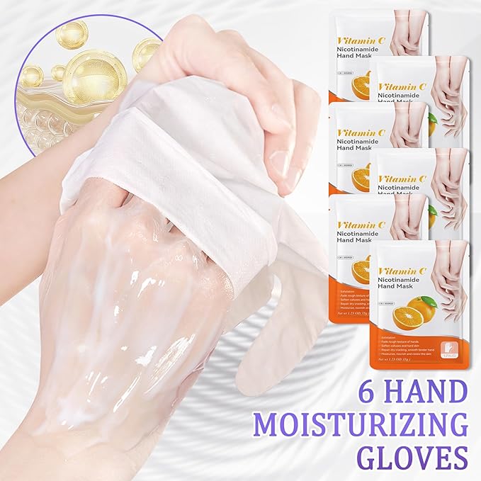 Hand Mask Moisturizing Gloves 6 Pack,Hydrating Hand Mask for Women,Soft Gloves for Dry Cracked Skin C