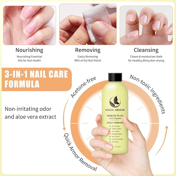 8 FL.Oz Gel Nail Polish Remover, Non Acetone Nail Polish Remover Natural Formula Soak off Gel Removal Professional Finger Nail Polish Remover for Acrylic Glue Dip Powder for Home Salon