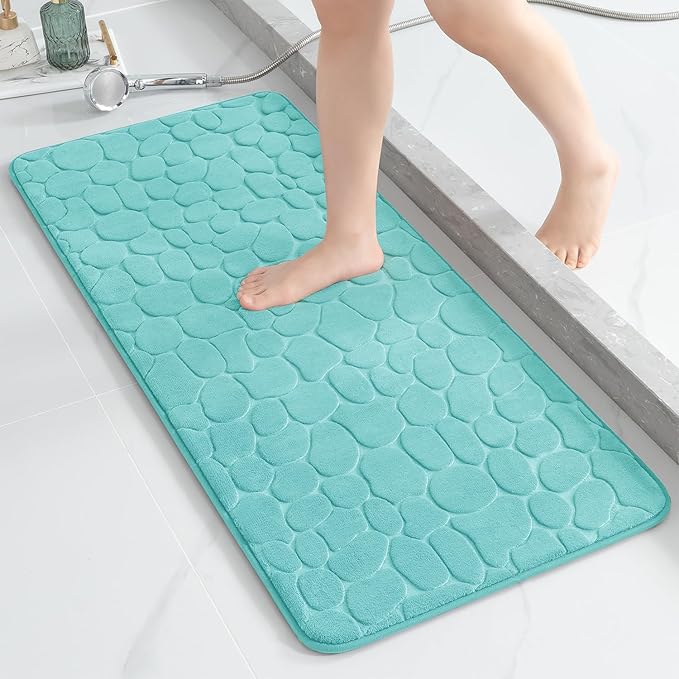 YIHOUSE Memory Foam Runner Rug, Cobblestone Bathroom Runner Rugs Super Water Absorbent Bath Mats for Bathroom Machine Washable Bath Rugs for Hallway Bedroom Laundry Room(20 x 47,Teal)