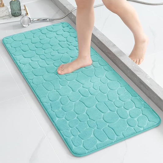 YIHOUSE Memory Foam Runner Rug, Cobblestone Bathroom Runner Rugs Super Water Absorbent Bath Mats for Bathroom Machine Washable Bath Rugs for Hallway Bedroom Laundry Room(20 x 47,Teal)
