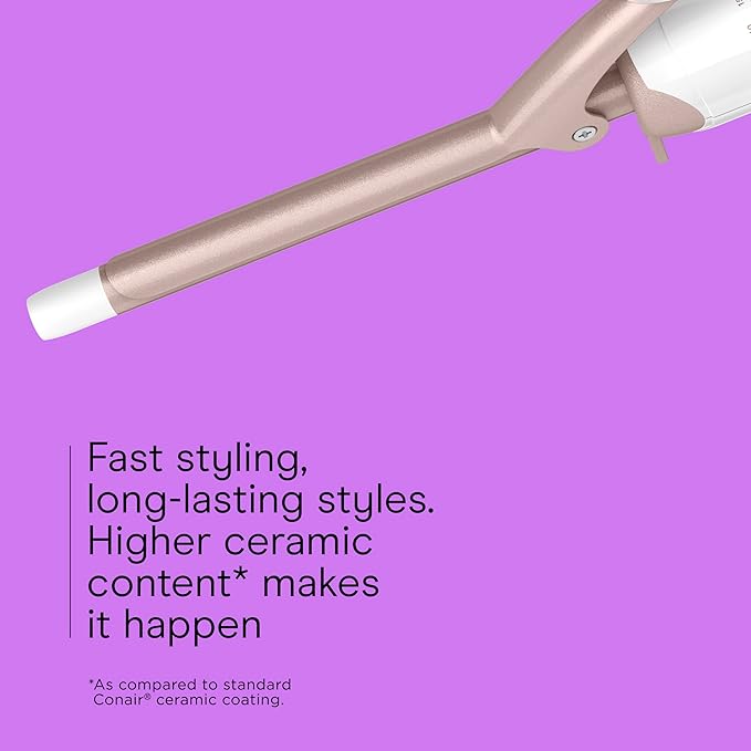 Conair Double Ceramic 1/2-Inch Curling Iron with Bonus Claw Clip, 1/2-Inch Barrel Creates Spiral Curls, Hair Curler for Use on Short to Medium Hair, White