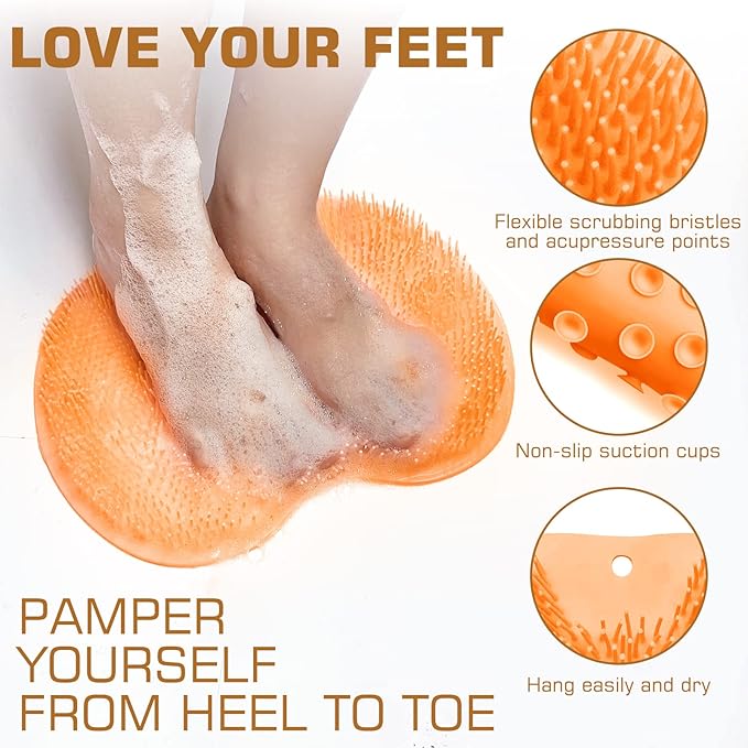 Shower Foot Scrubber Mat Back Washer Back Exfoliating Bath Wash Pad Wall Mounted Slip Suction Cups Foot Scrubber for Use in Shower Cups Foot Cleaner for Men and Women