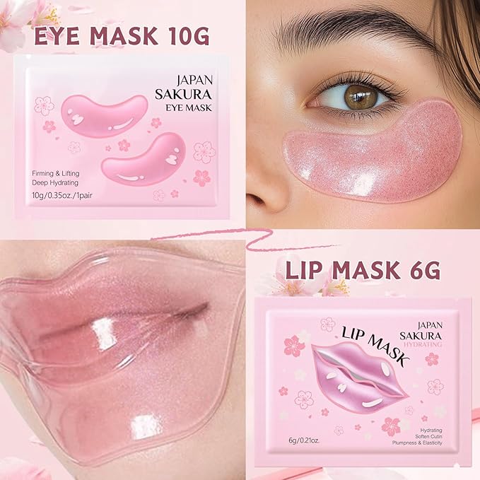 Sakura Skincare Set for Women Teen Girl Gifts - Skin Care Set Travel Size - Skincare for Girls 10-12 Hydrating - Birthday Gift Set face kit with Cleanser,Serum,Cream,Toner Up Cream,Eye & Lip Mask,8PCS