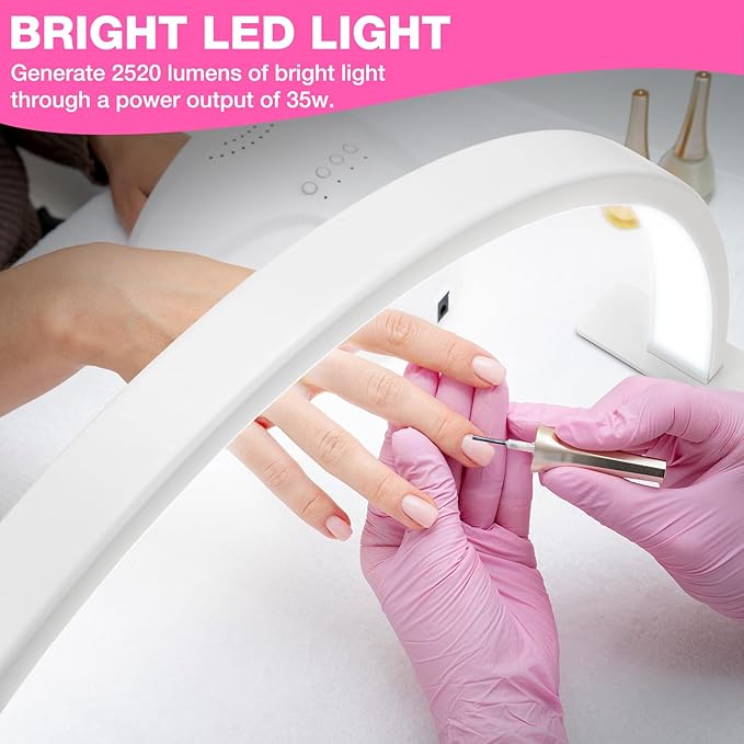 Noverlife 29in Half Moon Light for Nail Desk, 35W 2520 Lumen Manicure Nail Tech Lamp 3 Color Led Lash Light Tattoo Light, 3000k-6000k Stepless Dimming Brightness for Eyelash Beauty Spa Salon