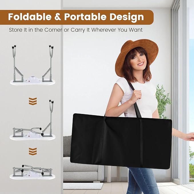 Giantex Nail Table for Nail Tech, Portable Manicure Table with Electric Dust Collector, USB-Plug LED Lamp, Wrist Rest, 4 Lockable Wheels, Foldable Nail Desk with Carry Bag (White)