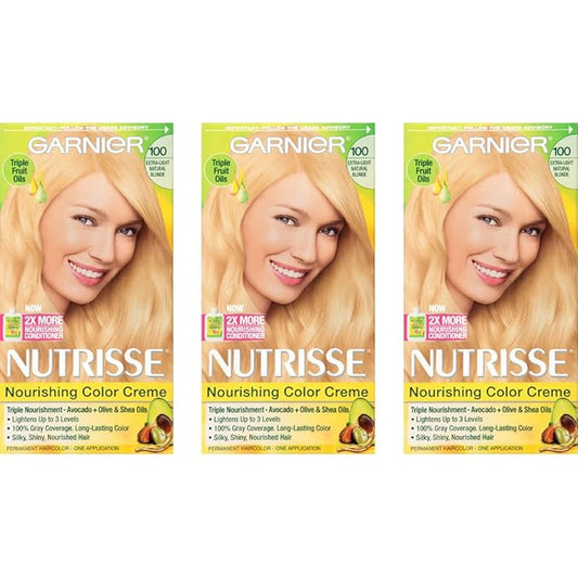 Garnier Nutrisse Nourishing Hair Color Creme, 100 Extra-Light Natural Blonde, 3 Count (Packaging May Vary)