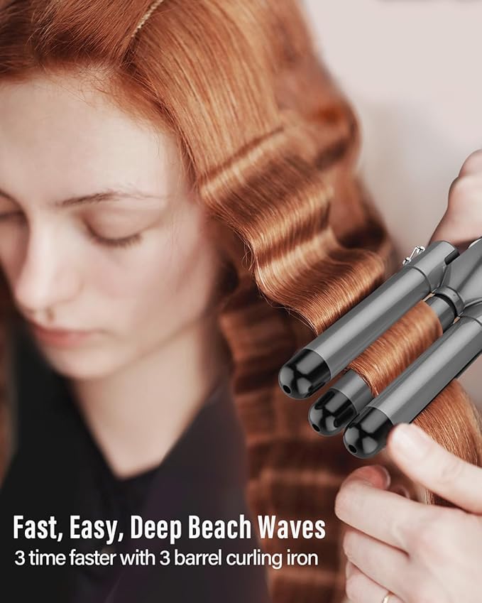 BESTOPE PRO 5 in 1 Curling Wand Set - 3 Barrel Hair Crimper, Fast Heating Ceramic Curling Iron - Gray