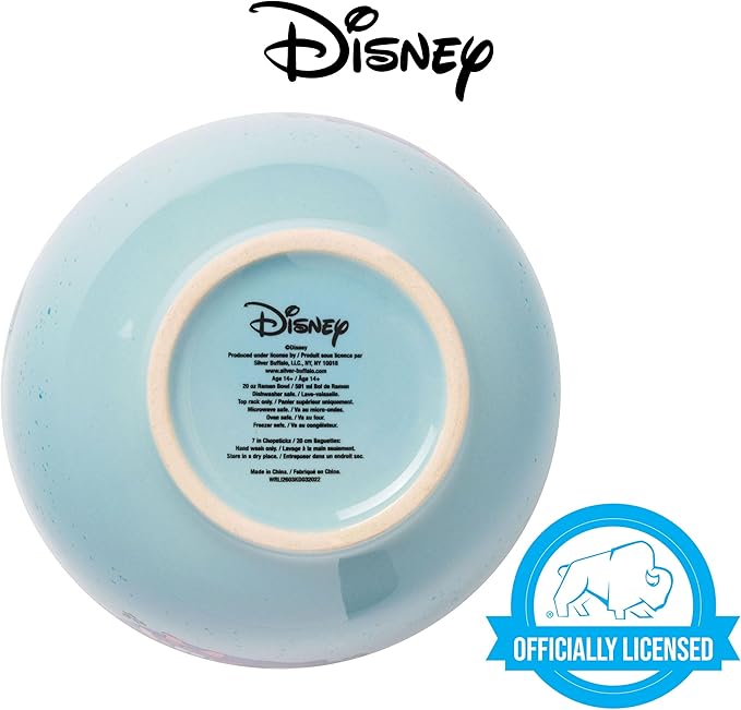 Silver Buffalo Lilo and Stitch Angel Holding Hands Couple Floating Lantern Ceramic Ramen Noodle Rice Bowl with Chopsticks, Microwave Safe, 20 Ounces