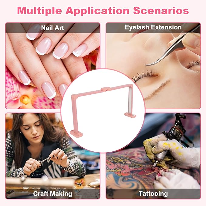 34in Half Moon Light for Nail Desk, Foldable LED Lamp for Nail Art, Tattooing, Craft Making, Stepless Dimming, 3000-6000K Color Temperature Adjustment, 456 Light Beads, Pink
