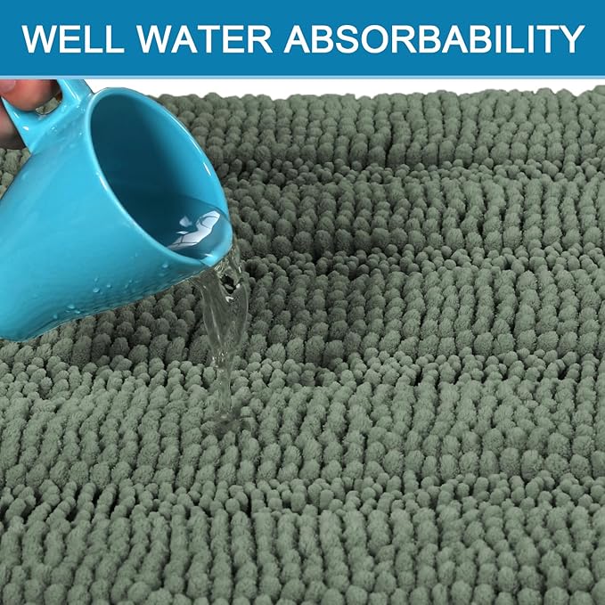 H.VERSAILTEX 2 Piece Bathroom Rugs Bath Mats Sets Super Absorbent Chenille Striped Bath Mats Non Skid Machine Wash Dry Rugs for Bathroom Floor (Green Bay, 47 x 17 Plus 17 x 24 - Inches)