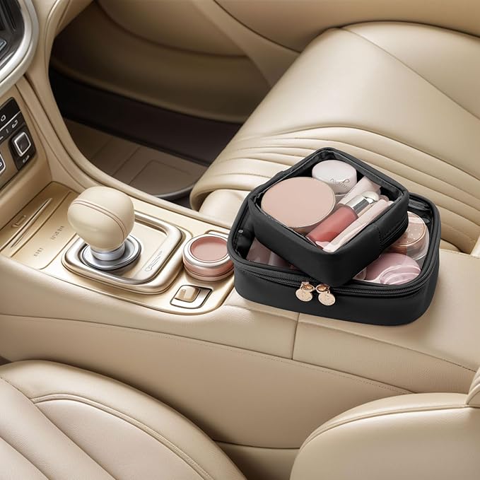 Pomimut Clear Makeup Bag,Mini Makeup Pouch Organizer Fit Carry-on Travel Essentials,TSA Approved Toiletry Bag Clear Cosmetic Bags for Women Men,Black