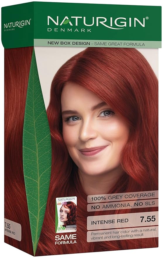 Naturigin Permanent Hair Color, 7.55 Intense Red, Ammonia Free, 100% Gray Coverage, Nourishing Natural Formula, For All Hair Types, Long-Lasting, Vegan & Cruelty-Free, 1 Pack