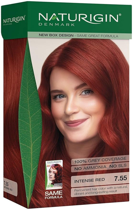 Naturigin Permanent Hair Color, 7.55 Intense Red, Ammonia Free, 100% Gray Coverage, Nourishing Natural Formula, For All Hair Types, Long-Lasting, Vegan & Cruelty-Free, 1 Pack