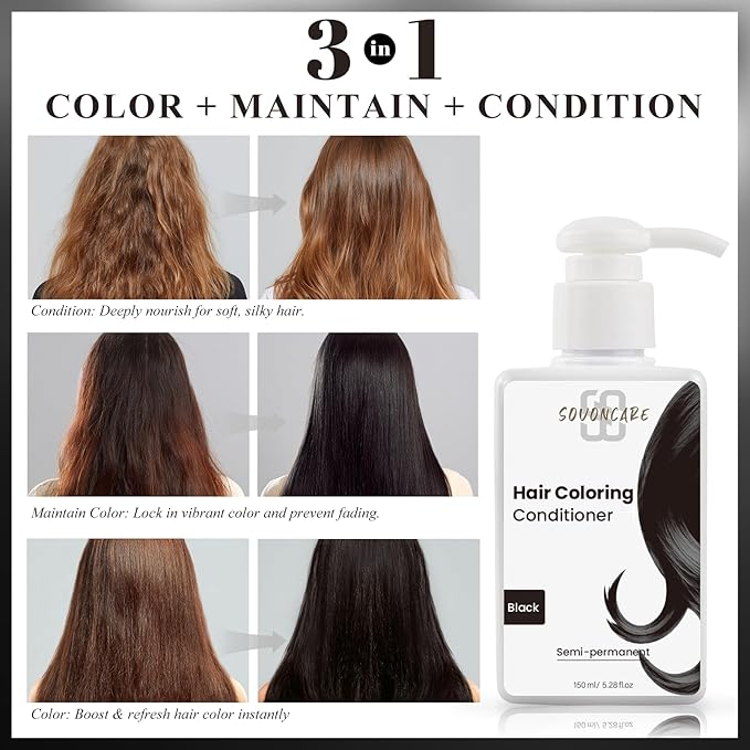 SOVONCARE Black Hair Color Depositing Conditioner Mask 5.28 OZ, Cruelty-Free