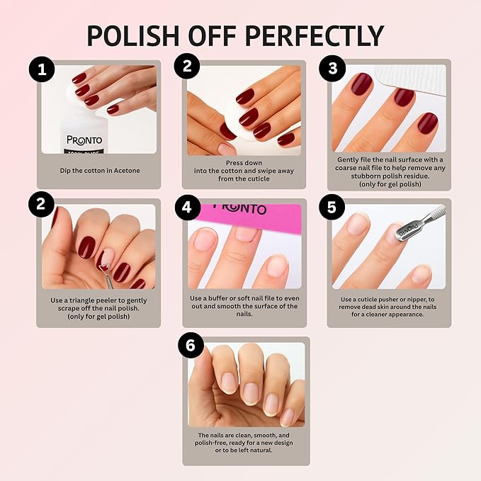 Pronto Acetone Nail Polish Remover 8 Fl Oz with Manicure Kit - Includes Nail File, Buffer, Pusher, Scraper - Pure Acetone 100 Percent - Quick & Professional Gel Acrylic Nail Remover Kit
