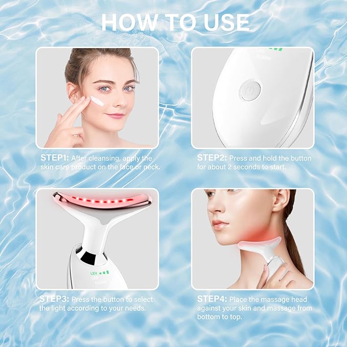 Neck&Face Massager with 7 Colors-Multi-Functional Skincare Tool,Home Beauty Device for Wrinkles&Relaxation,Facial Massager(White)