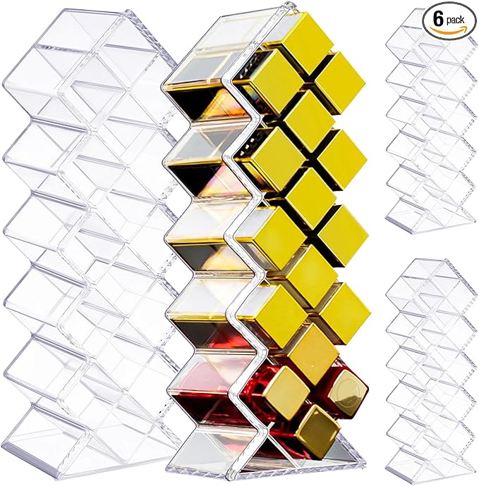 6 Pack Acrylic Lipstick Holder Organizer 96 Slots Clear Lip Gloss Holder Organizers Stackable Fish Shape Lipsticks Tower Lipstick Case Display Stand Storage Box for Makeup Cosmetic Vanity drawer