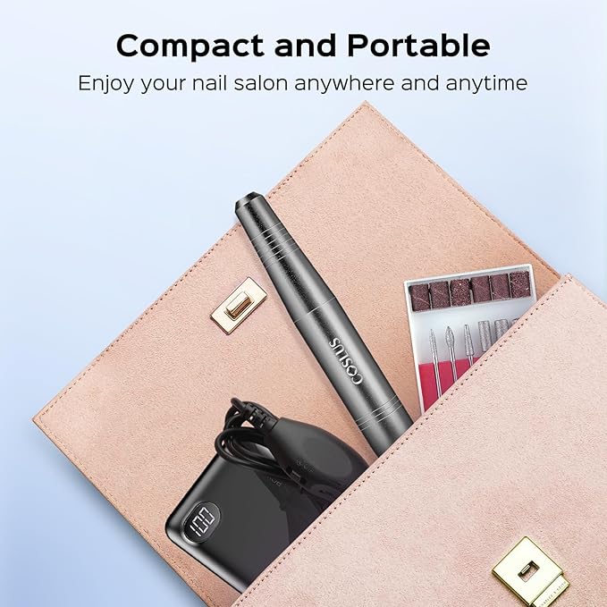COSLUS Electric Nail Drill File Professional: for Acrylic Gel Dip Powder Nails Portable Nail Drill Machine Kit Manicure Pedicure Tools Polishing Set with Nail Drill Bits Sanding Bands