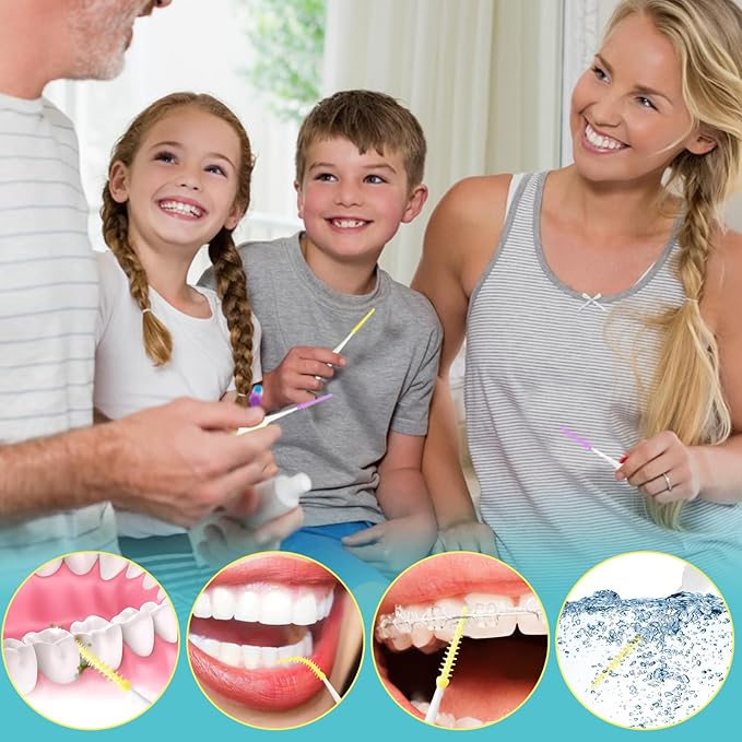 250 Pieces Interdental Brushes, Silicone Dental Floss Picks with Case Dental Brushes Dental Picks Tooth Floss Picks for Teeth Cleaning(Yellow, Purple)