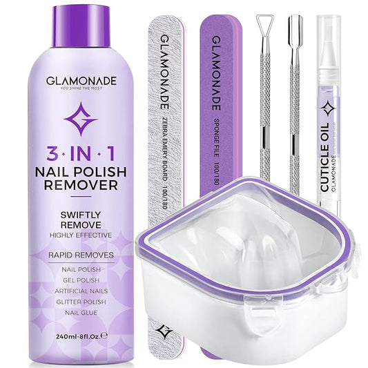 Acetone Nail Polish Remover Kit: Soak off Gel Polish Remover Includes Nail File, Nail Buffer Block, Cuticle Pusher, Cuticle Peeler, Nail Polish Soak Off Bowl & Cuticle Oil(8 Fl.Oz.)