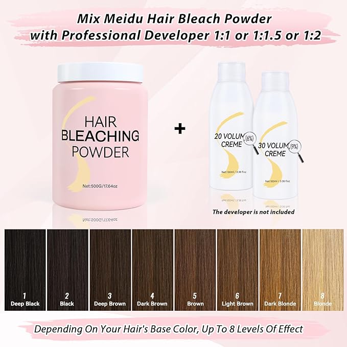 Hair Bleach Powder, Professional Lightening Bleach for Hair, Strong & Gentle Bleach Powder for Hair, Lift Up to 8 Levels, Perfect for DIY Blonde Highlights & Lightening (500g/17.64 oz)