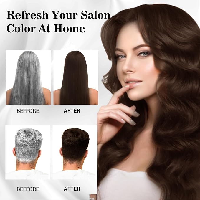 Hair Dye Shampoo 3-in-1 Vegan Color for Gray Hair - Ammonia-Free for Men & Women – Beard & Hair Coloring – Instant Gray Coverage Champú Para Canas Mujer & Hombre (DARK BROWN)
