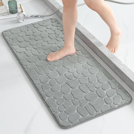 YIHOUSE Memory Foam Runner Rug, Cobblestone Bathroom Runner Rugs Super Water Absorbent Bath Mats for Bathroom Machine Washable Bath Rugs for Hallway Bedroom Laundry Room(20 x 47,Light Gray)