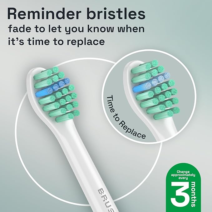Brushmo e-Series Total Clean Replacement Toothbrush Heads, Compatible with Philips Sonicare Screw-on Electric Toothbrush Handles, 6 Compact Heads, Medium Firm Dupont Bristles, BM716, White