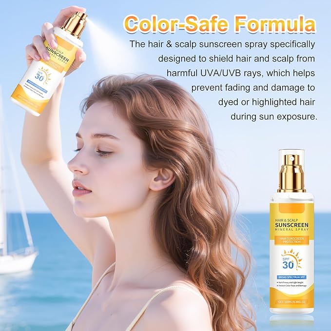 2PCS Ultimate Hair & Scalp Sunscreen Spray SPF 30, Weightless Non-Greasy Protection, UV Protection Spray for Color-Treated Hair, Scalp Sunblock Prevents Fading & Dryness, Beach & Pool Essentials