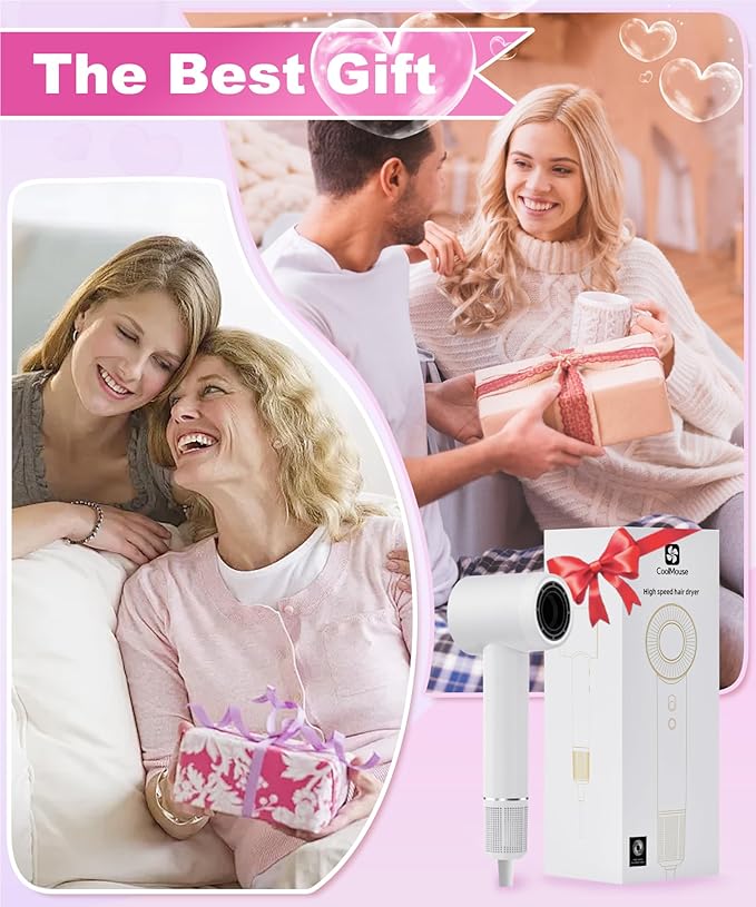 High-Speed Ionic Hair Dryer: 150000 RPM Brushless Motor 500 Millions Negative Ionic Care Blow Dryer for Fast Drying Low Noise Thermo-Control Hairdryer, Travel with Magnetic Diffuser & Nozzle