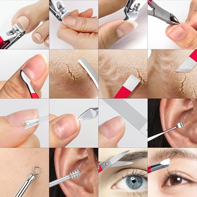 Manicure Set Professional Nail Clippers Pedicure Kit, 16 pcs Stainless Steel Nail Care Tools Grooming Kit with Luxurious Travel Leather Case for Thick Nails Men Women Gift (Red)