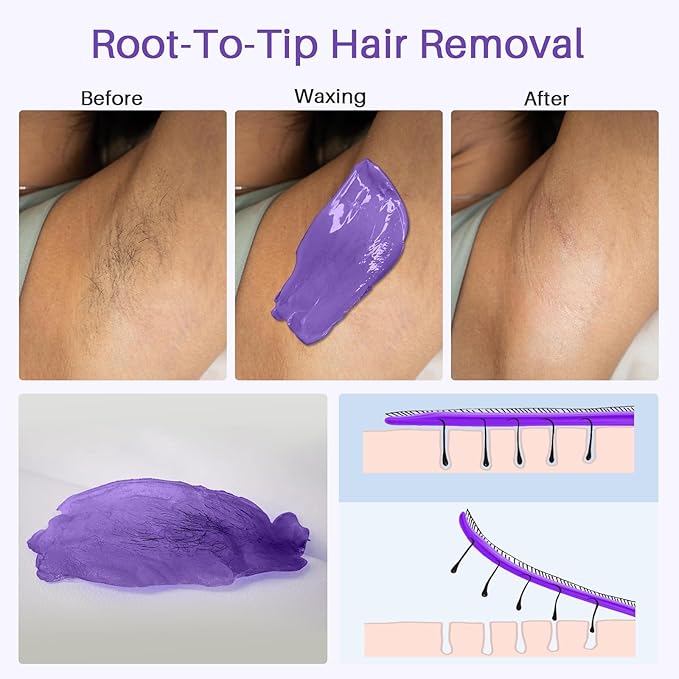 BLITZWAX 2.6lbs Hard Wax Beads for Hair Removal, Lavender and Cream Hot Waxing Beans for Sensitive Skin, Face, Brazilian and Bikini, with 30 Waxing Sticks and 2 Wax Oils for Women and Men, 2 Packs