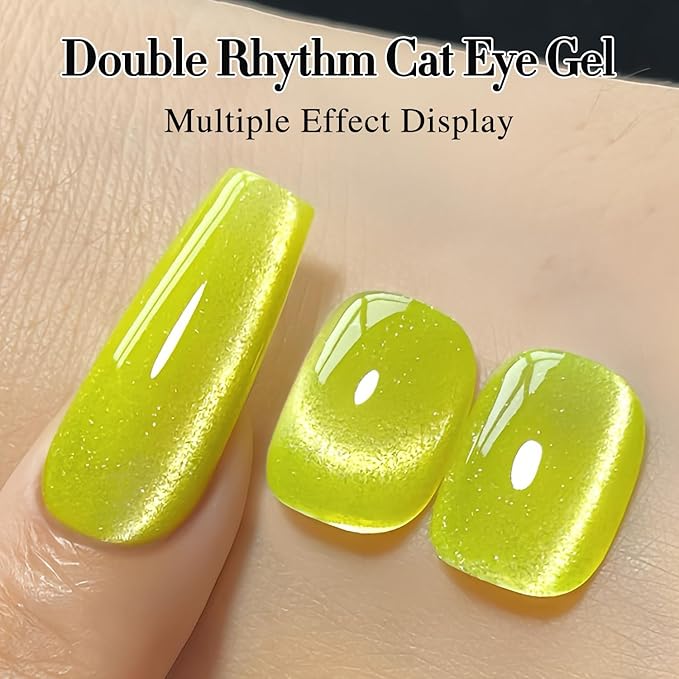 Double Rhythm 0.5 OZ Cat Eye Gel Polish with Magnet 15ML Holographic Glitter Shimmer Translucent Jelly Color Magnetic Gel Polish Salon DIY at Home (Yellow MC1069)