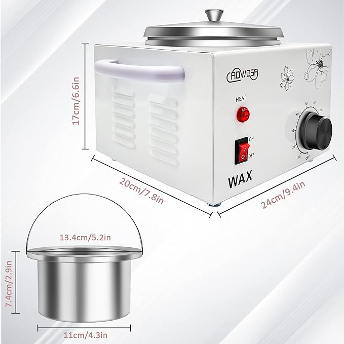 Professional Waxing Kit Wax Warmer Single Pot Wax Heater Machine for Hair Removal, Large Waxing Pot with Non-Stick Easy Clean Pot, 50 Sticks & 20 Collar, for Spa Salon Beauty Esthetician Home(White)