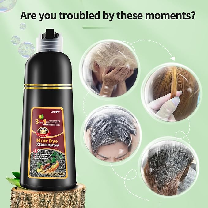 Leorx Hair Dye shampoo, Chestnut Brown 3 In 1 Color Shampoo Instant Herbal Coloring Shampoo Refresh Hair For Women&Men - Tintes Para El Cabello Profesional