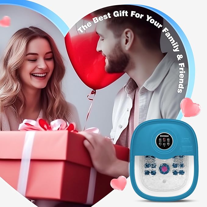 KNQZE Collapsible Foot Spa with Heat, Remote Control, Temperature Control, Bubbles, Pumice Stone, Red Light, Timer, 16 Massage Roller Pedicure Foot Bath Tub Foot Soaker for Relaxation & Stress Relief