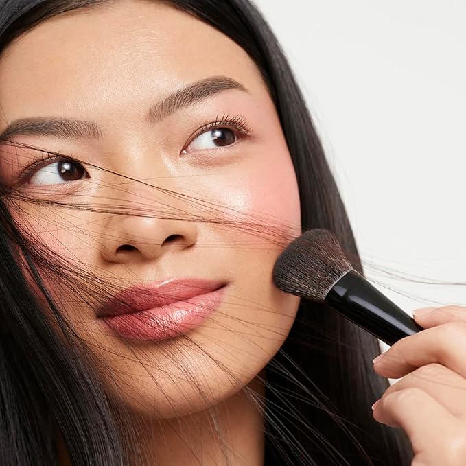 Saie The Double Brush - Dual Ended Makeup Brush For Powder and Cream Formulas - 2 Ultra-Soft Makeup Brushes in 1 for Precise + All-Over Application - Conceal, Highlight, and Sculpt - Vegan (1 Count)