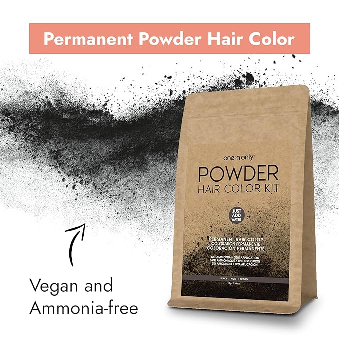 One N' Only Powder Hair Color Kit, Black, Permanent Color in Single Application, 100% Gray Hair Coverage without Lift, Just Add Water - No Developer Needed, Vegan and Cruelty Free