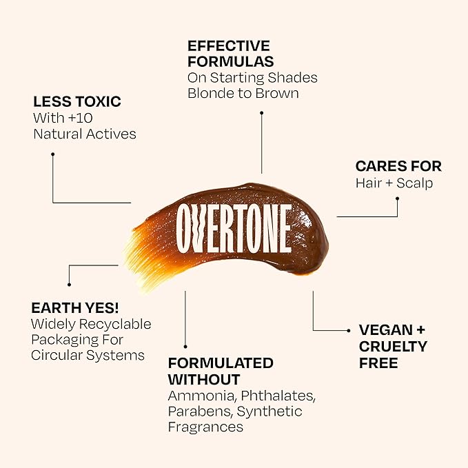 Overtone Daily Color Depositing Conditioner, Golden Brown, 8 oz, Hydrating, Damage-Free Temporary Hair Color for All Hair Types with Shea Butter & Coconut Oil, Vegan & Cruelty-Free