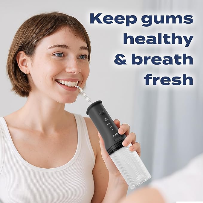 7AM2M Portable Water Flosser Cordless, Water Flosser with 3 Modes and 2 Jet Tips, USB C Rechargeable, IPX7 Waterproof, Dental Water Flosser for Travel and Home Use (Black)