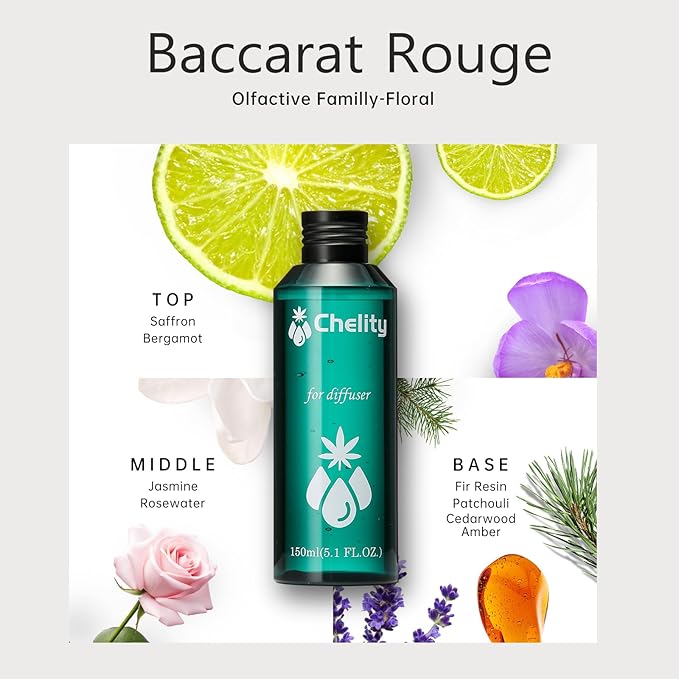 Chelity Hotel Diffuser Oil, 2.1 Fl Oz (60ml),Home Luxury Aroma & Hotel Fragrance Diffuser Oils-Hotel Diffuser Oil for Aromatherapy, Compatible with Waterless Ultrasonic Diffusers(2.1,Baccarat Rouge)