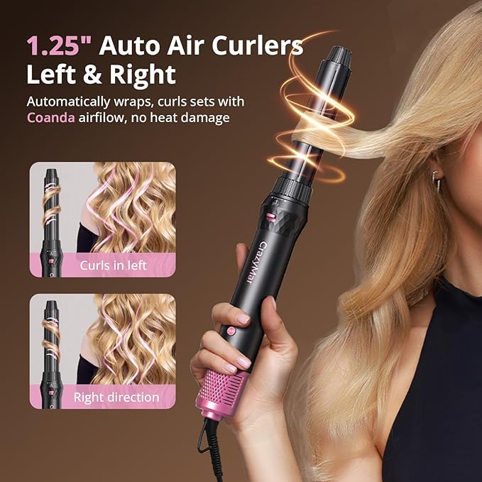 7-in-1 Air Wrap Hair Styler, Fast Drying Blow Dryer & Curling StylingTool, Hot Air Styler No Heat Damage, Hot Air Styler Wrap for Curling Volumizing Straightening Styling(Rose Pink)