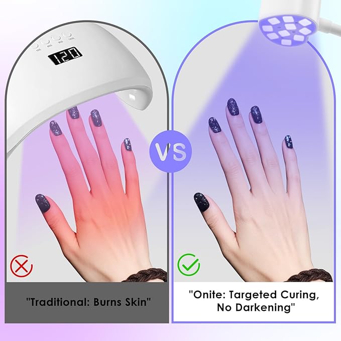 Onite UV Light for Gel Nails with Auto Sensor - 30W LED Fast Curing for Gel X Nails, Rechargeable Heart-Shaped Gooseneck Design, Timer & Portable Mini Manicure Tool