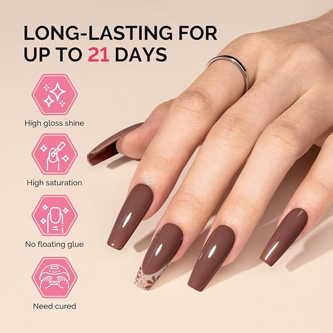 MelodySusie Fleurwee Plant Based Gel Nail Polish, Hema Free Pink Brown Nail Polish, Soak Off UV LED Gel Polish Gift for Women 21 Non Toxic Long Lasting Nail Art Manicure Salon DIY at Home B1202